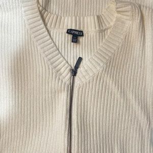 Express O/S Ivory Zipper Sweater - High/Low